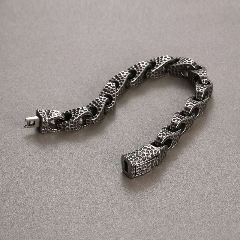 KALEN Men Retro 225mm Stainless Steel Pitted Surface Links Bracelet