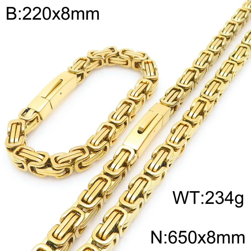 REBEL European American Unique Punk Trendy Vacuum Plated Stainless Steel Imperial Chain Magnetic Buckle Men's Bracelet Set