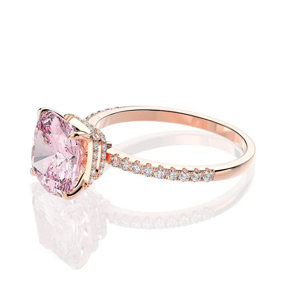 MuShan Jewelry Factory 925 Silver 10*10 High Carbon Diamond 5 Carat Pink Diamond Ring for Engagement Proposal and Wedding