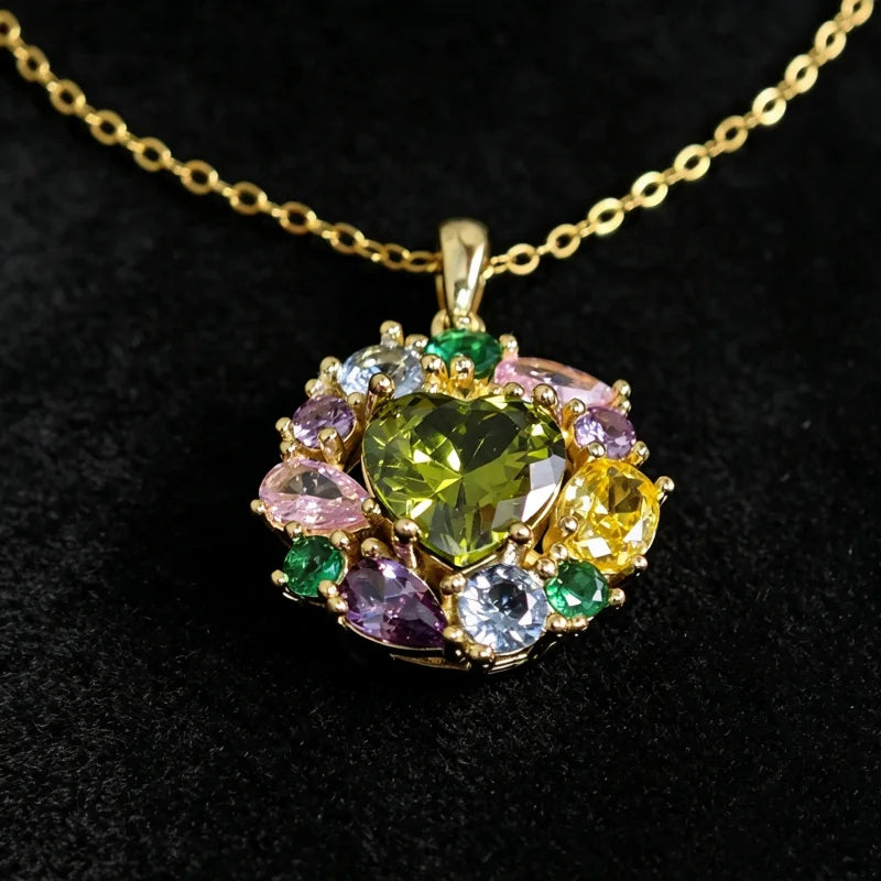 Gemfiori 925 Silver Multi Gemstone Pendant Necklace Emerald Citrine Amethyst Pink Sapphire Aquamarine Tourmaline Fine Jewelry for Women