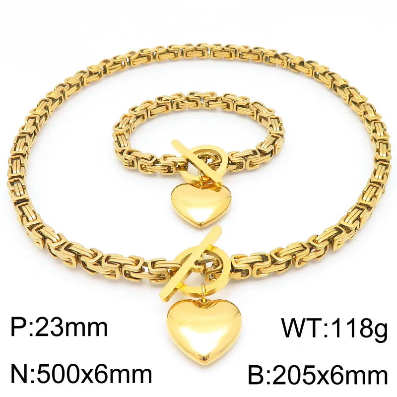 Kalen European and American Fashion Chain OT Buckle Chain Necklace Stainless Steel Smooth Heart Pendant Coarse Chain Set