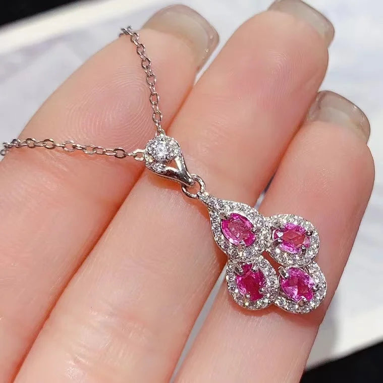 Luxury Wedding Gift Cube Zircon 925 Silver Jewelry Set for Women Pink Sapphire Bridal Earrings  Pendants Necklace