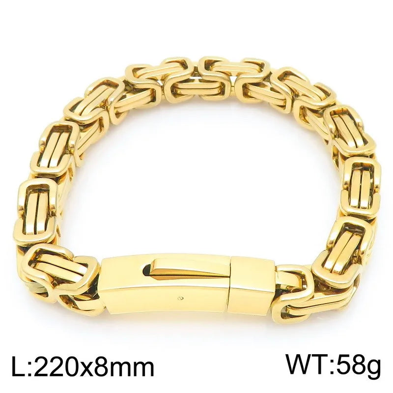 REBEL European American Unique Punk Trendy Vacuum Plated Stainless Steel Imperial Chain Magnetic Buckle Men's Bracelet Set