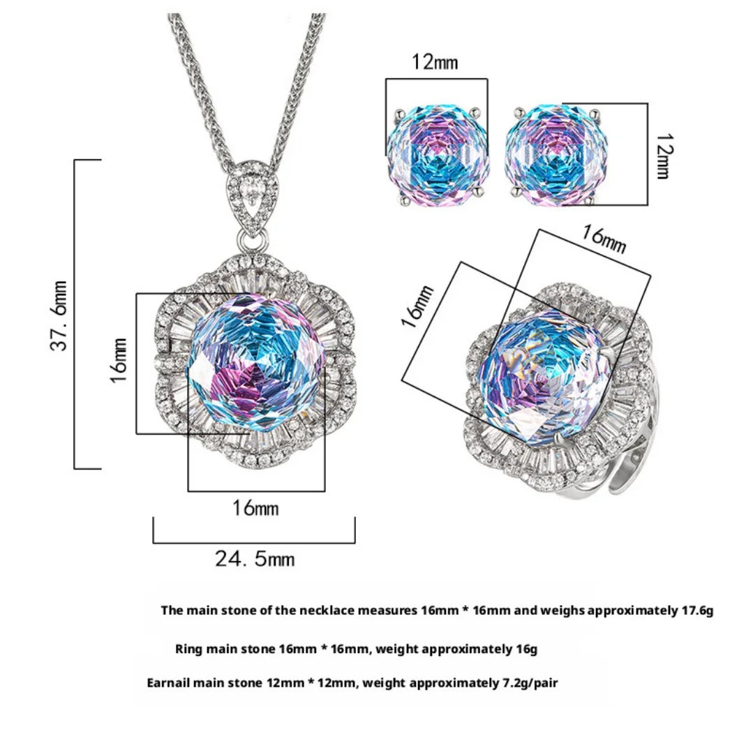 S&S Pink & Blue Gradient Zircon Floral Jewellery Set – Collection