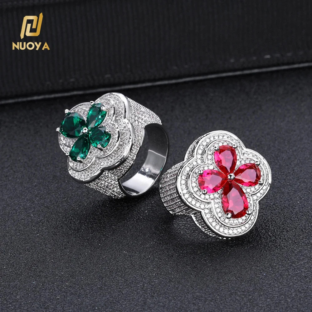 S&S Iced Out Flower Ring | Gemstone Hiphop Ring