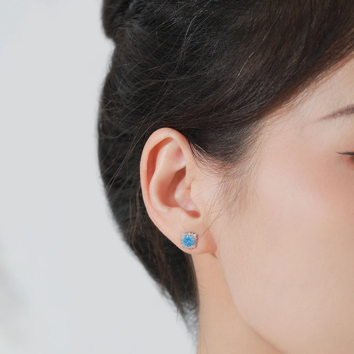 S&S 925 Silver Aquamarine Blue Zircon Necklace & Earrings Set | Sunflower Design | Rhodium-Plated