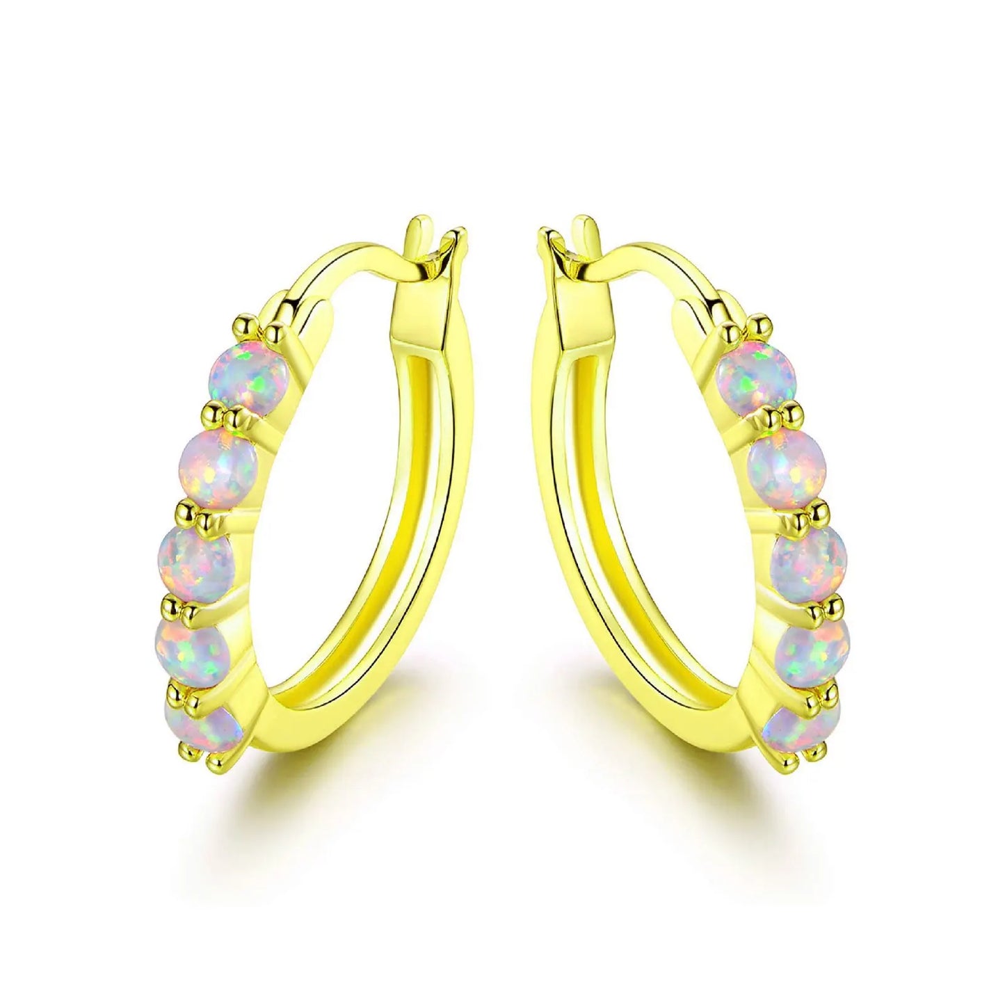 Aobao Silver Plated Brass Bohemia Stud Opal Earrings for Women Anniversary Jewelry