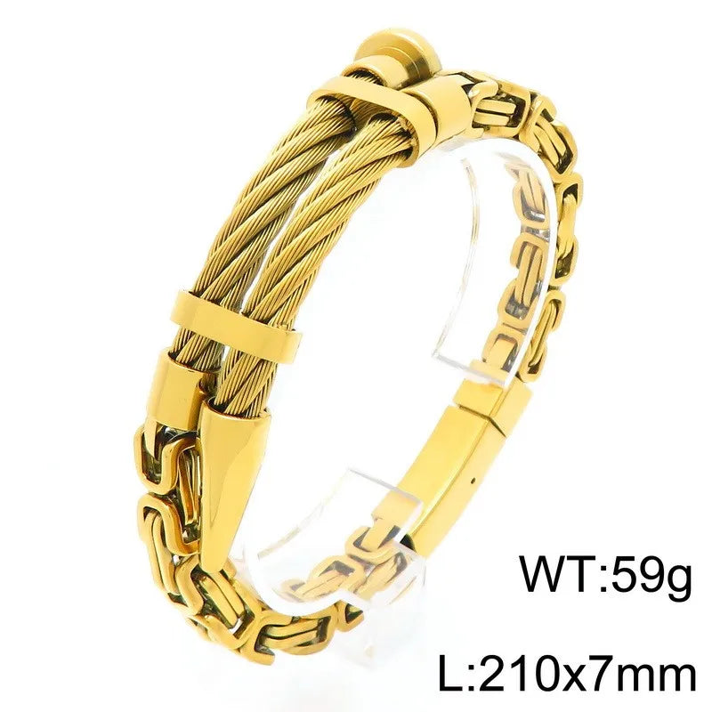 REBEL Trendy Fine Jewelry Fashion Bracelets Stainless Steel Byzantine Links Bangle Bracelet