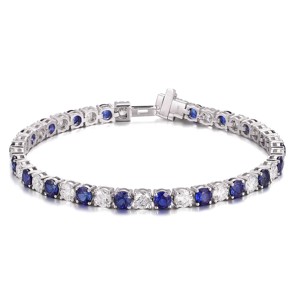 Gemfiori Source Factory Real 18k White Gold 3mm Tennis Chain Women Bracelet OEM ODM Manufacturer Inlay Lab Sapphire Moissanite Bracelet