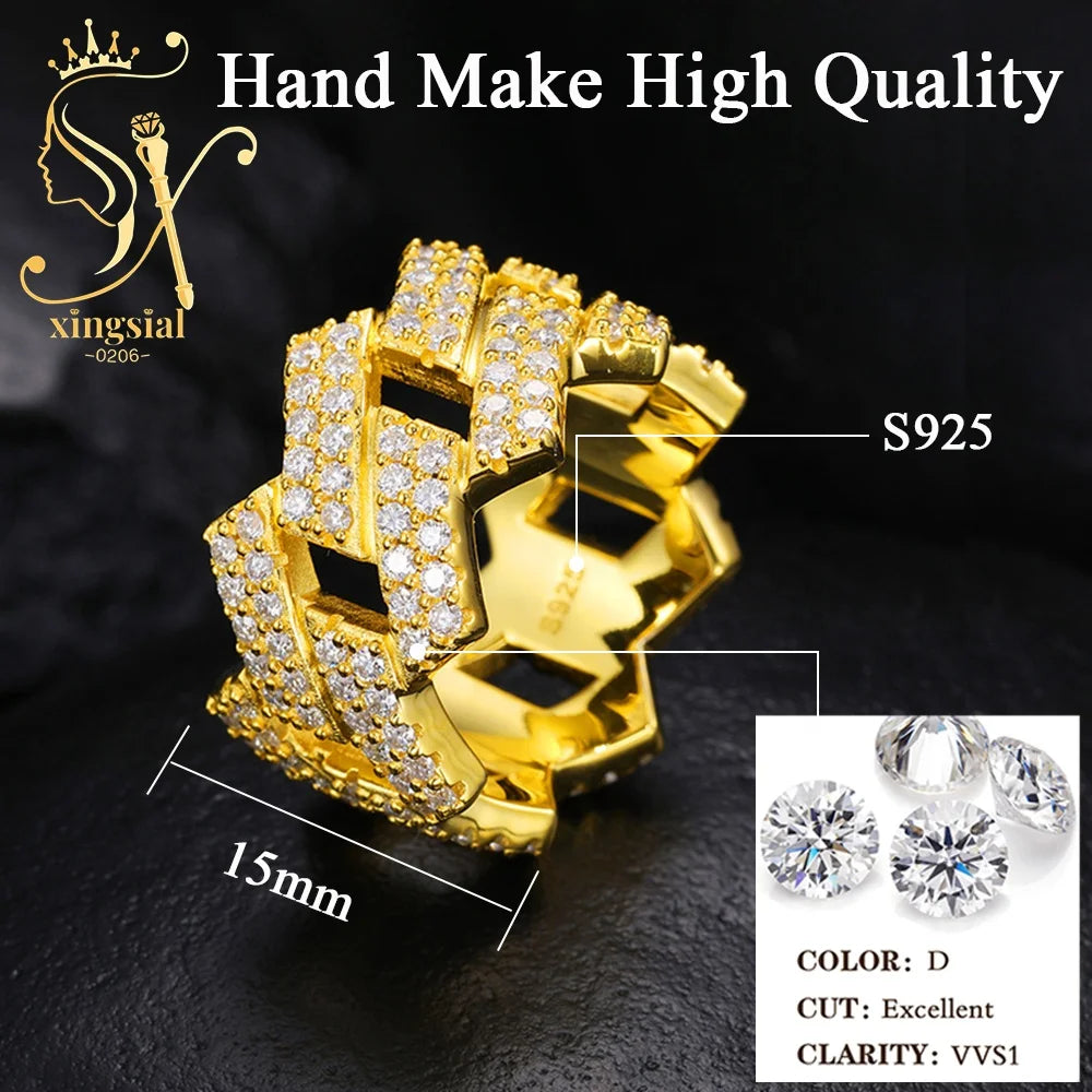 ArtistA Xingsial Custom Men's Jewelry Set 925 Sterling Silver Gold Plated Iced Moissanite Cross Pendant Cuban Link Wedding Ring