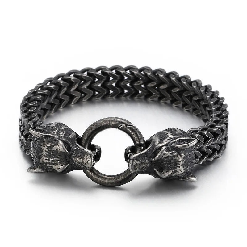 KALEN Viking Wolf Charm Pulseras De Lobos Para Hombre Acero Inoxidable Mexicanas Stainless Steel Bracelet