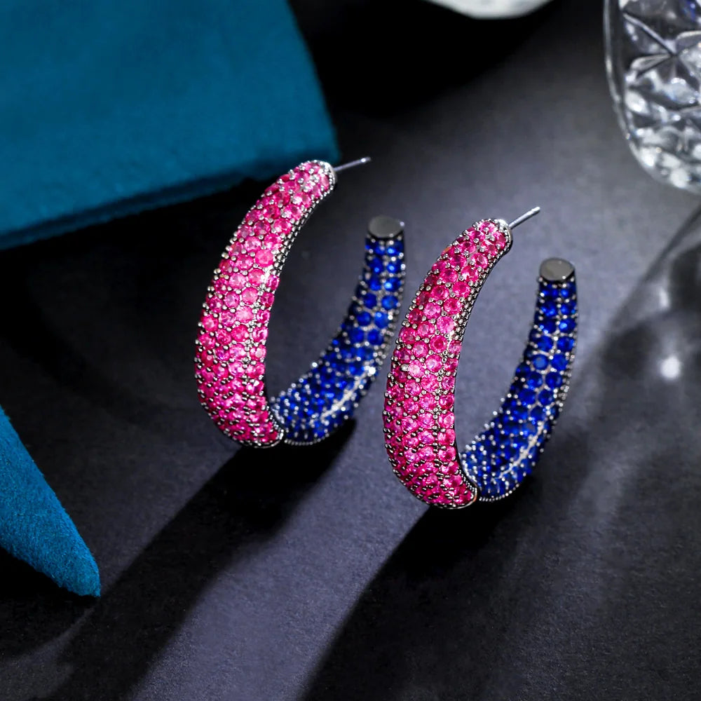S&S Red & Blue CZ Pavé Oversized Hoop Earrings – Black Gun Plated – Collection