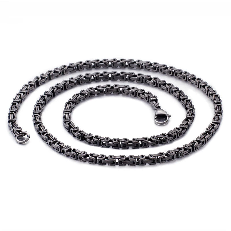 REBEL VIKING Matte Black Byzantine Chain Necklace – 316L Stainless Steel Men's Vintage Dark Chain