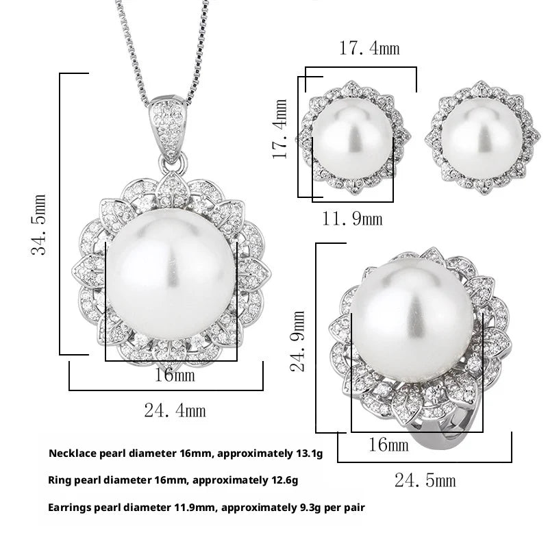 Factory Wholesale Eco-friendly Copper Round 16-12mm White Shell Pearl Fashion Bridal Jewelry Set for Women
