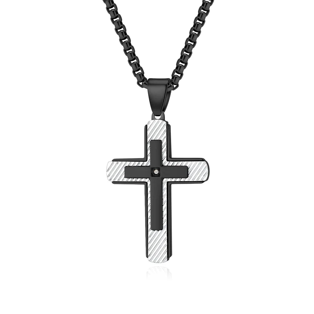 Hip Hop Twill Religious Cross Anti Non Tarnish WaterProof Pvd Stainless Steel Fashion Jewelry Pendant Necklace for Men Wholesale