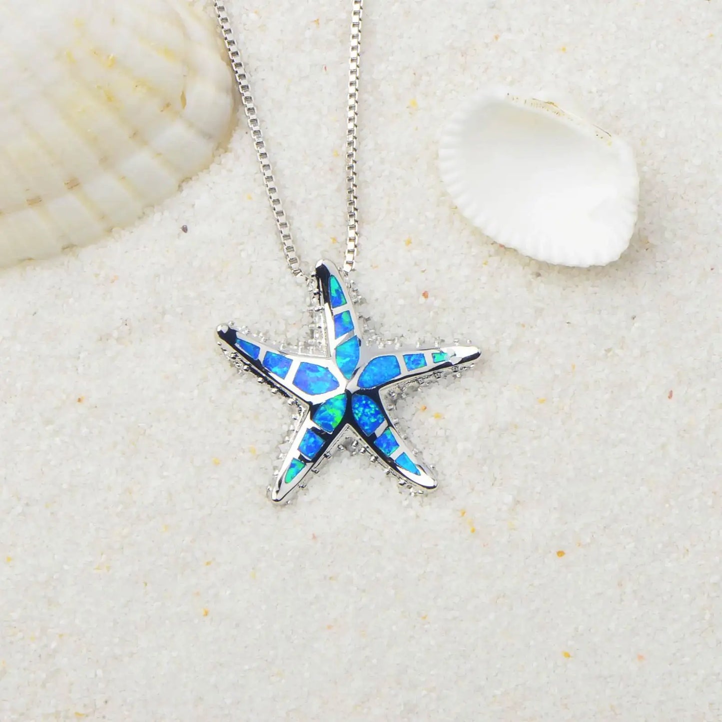 Aobao Christian Opal Silver Plated Copper Box Chain Star Minimalist Women's Necklace Gift
