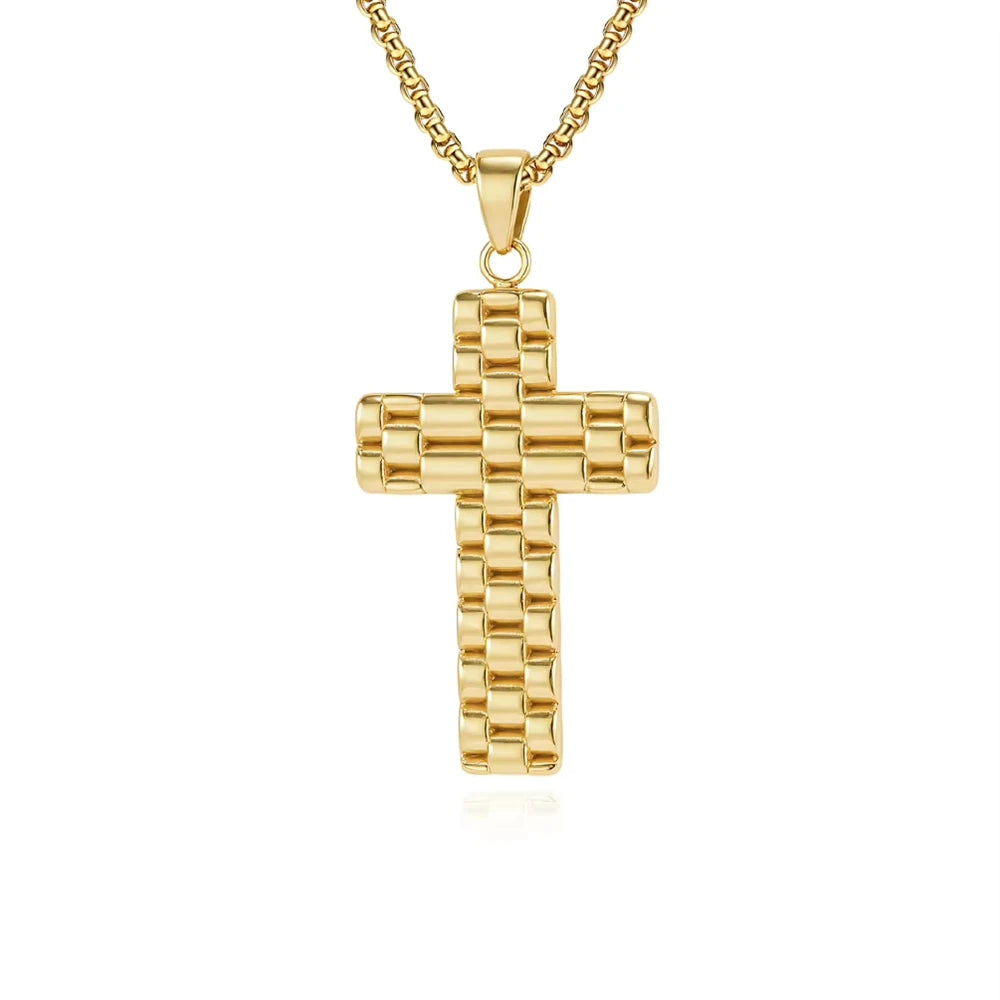 Vintage Sweater Pattern Cross Religious Anti Tarnish WaterProof Stainless Steel Fashion Jewelry Pendant Necklaces Men Wholesale