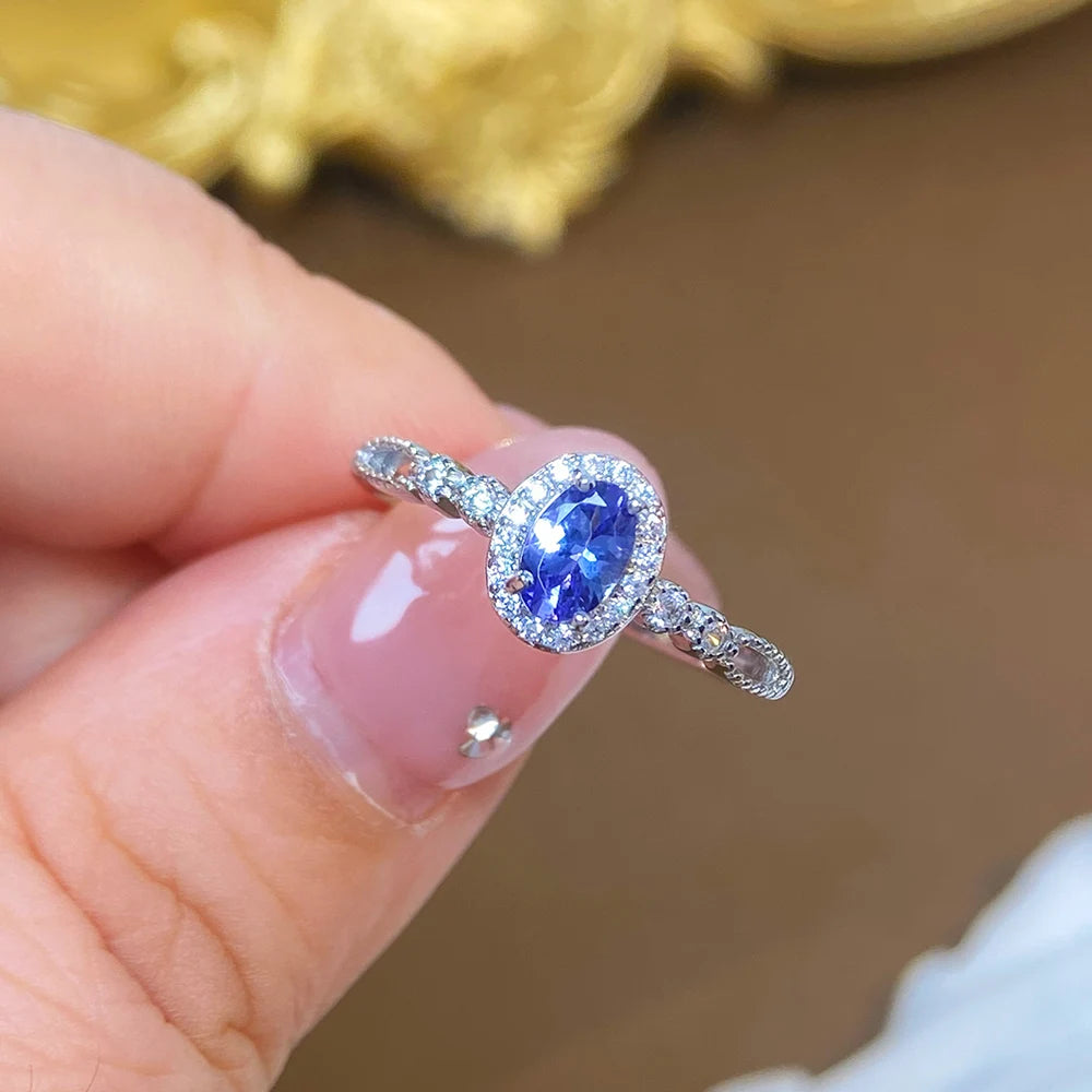 Gioiellieri Genuine Tanzanite Oval Cut Solitaire Ring Rhodium Plated Luxury Ladies Fashion Jewelry Daily Wear Wedding & Anniversary Gift