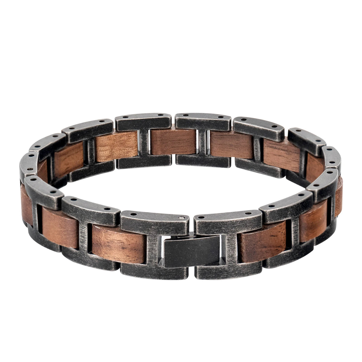 REBEL Distressed Craftsmanship Vintage Jewelry Personalized Custom logo Stainless Steel Walnut Wood Bracelet