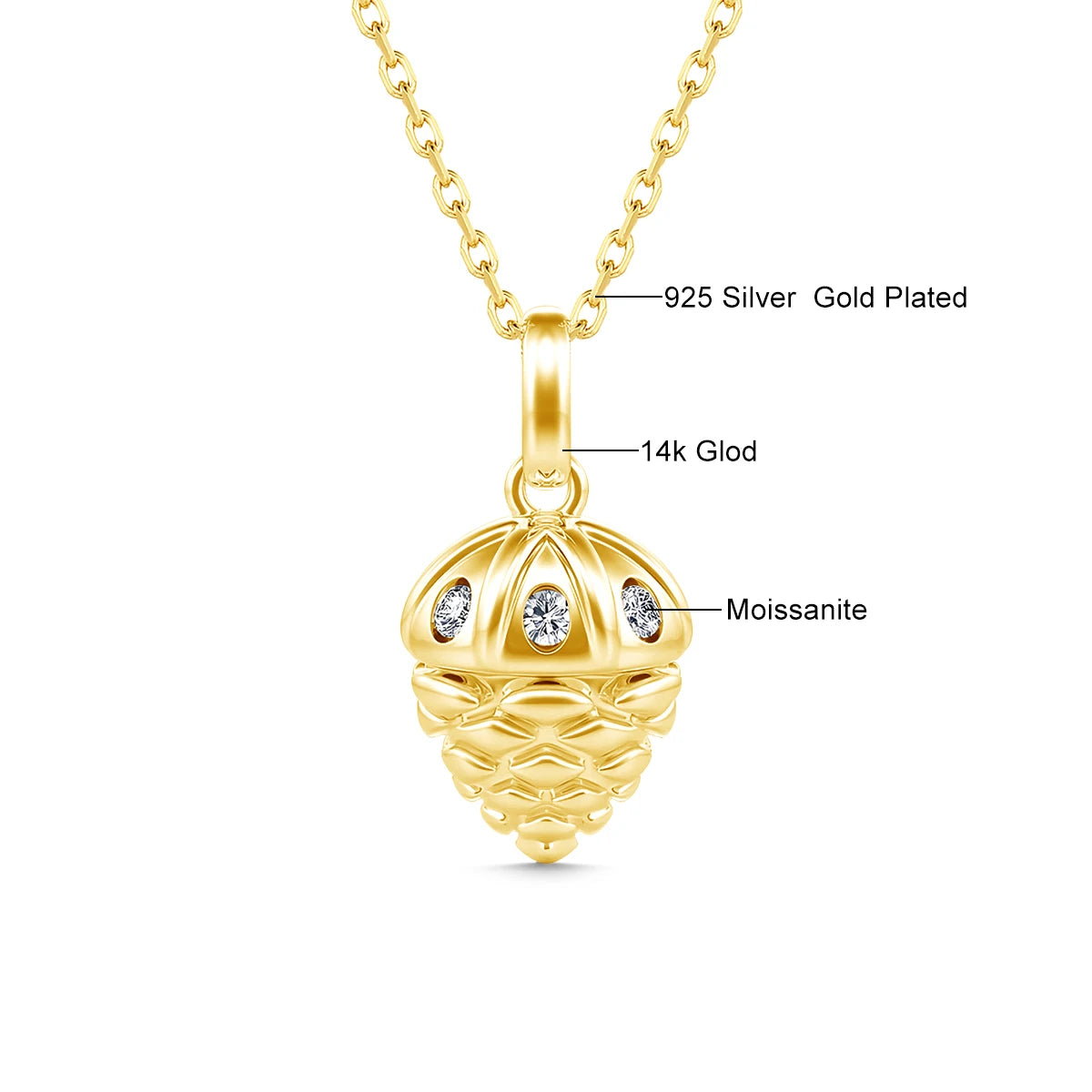 Gioiellieri Fine Jewelry Woman Men Christmas Mother's Day Gift Semi Circle Real 14K Gold Hollow Moissanite Squirrel Hazelnut Pendant