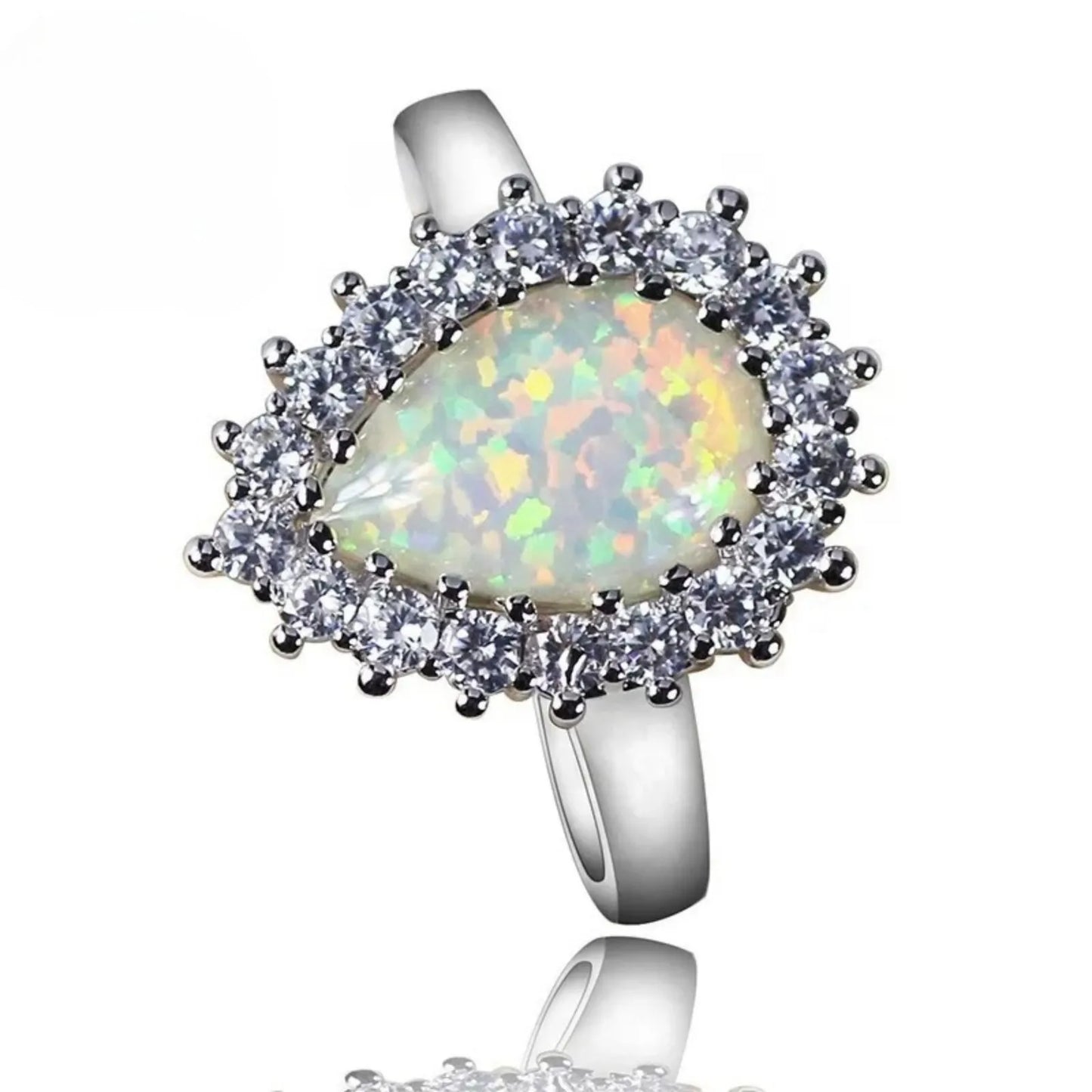 Statement Marquise Opal Ring - Blue Fire Opal & CZ Halo Cluster | Bold Daily Jewelry Bulk Gifts