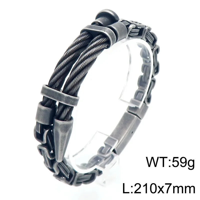 REBEL Trendy Fine Jewelry Fashion Bracelets Stainless Steel Byzantine Links Bangle Bracelet