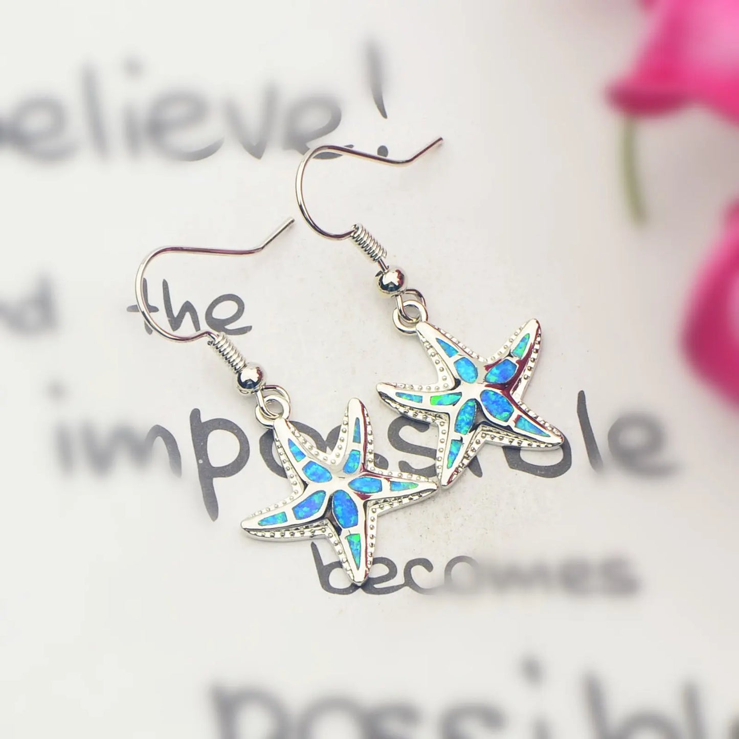 TikTok Viral Colorful Opal Starfish Bohemian Christian Silver Plated Brass Pendant Earrings Trendy Women's Jewelry