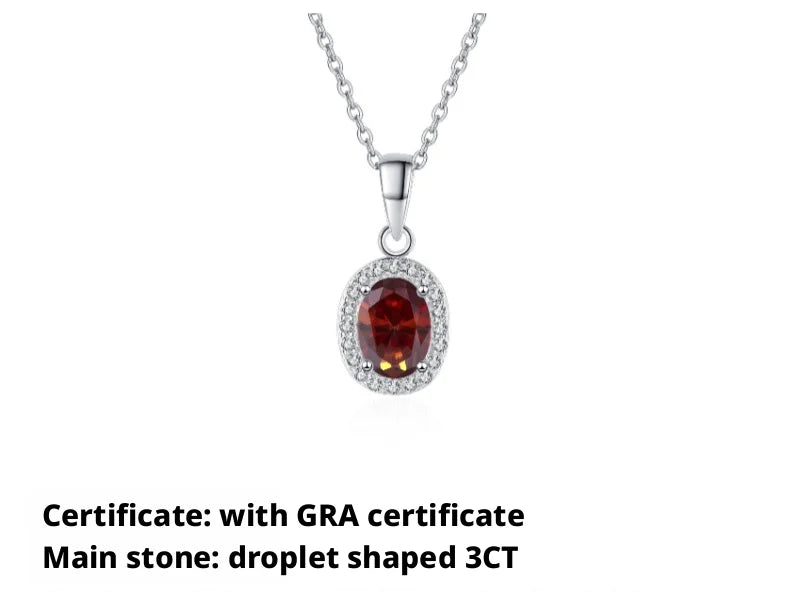Fine Jewelry 925 Sterling Silver Bezel Set Oval Cut 3 Carat Colorful Moissanite Diamond Halo Pendant Necklaces Women