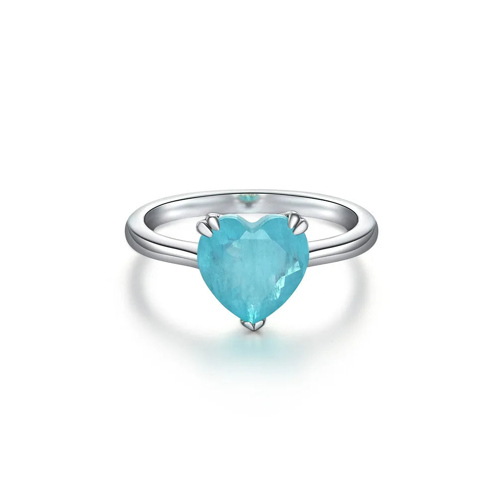 MuShan Jewelry Factory 925 Silver Synthetic Paraiba Ring Fashionable and Simple 4ct Heart Shaped 10*10 Ring for Women