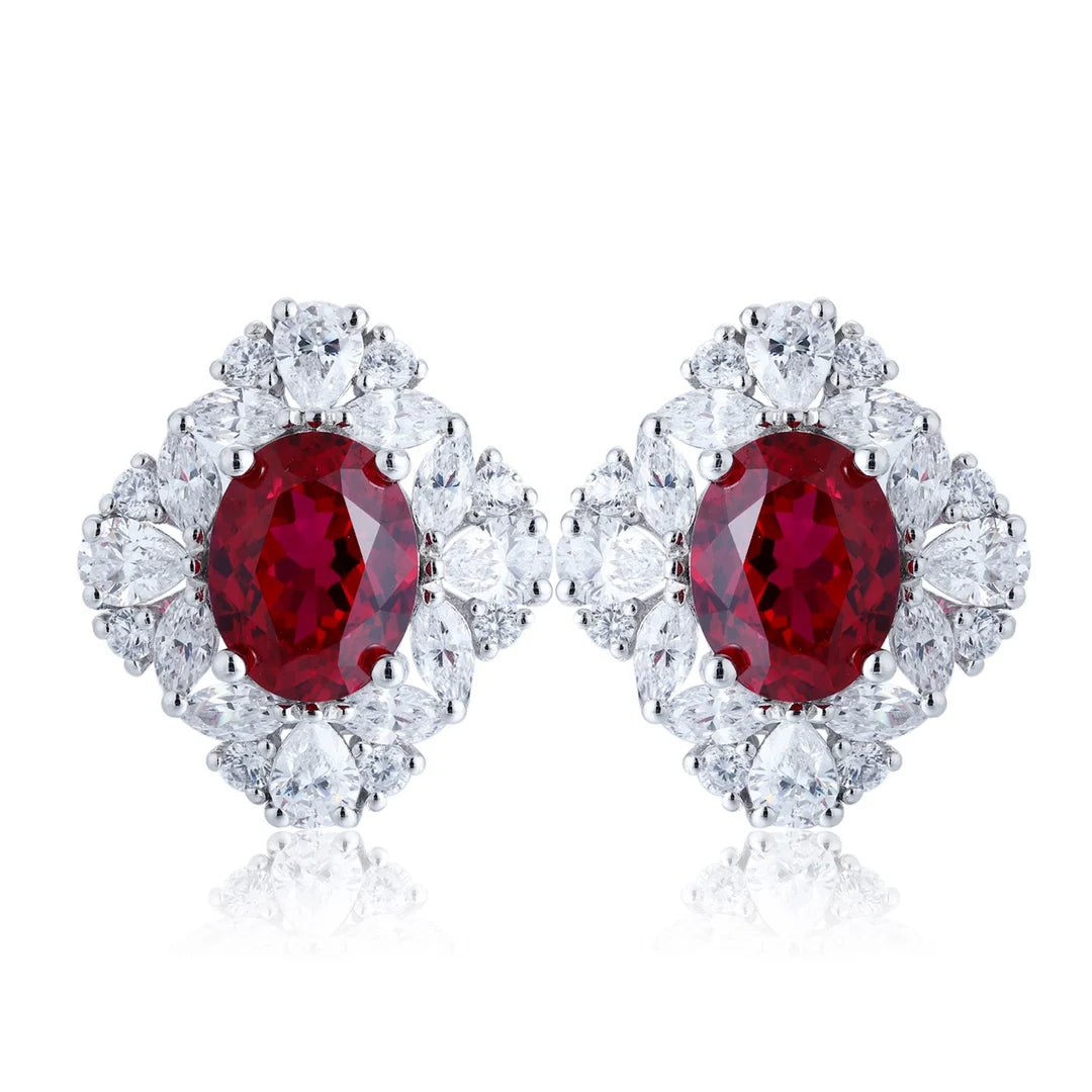 Gemfiori Anster High Quality S925 Lab Grown Ruby Earring Stud Dainty Gemstone Stud Earrings for Women Daily Wear Gift