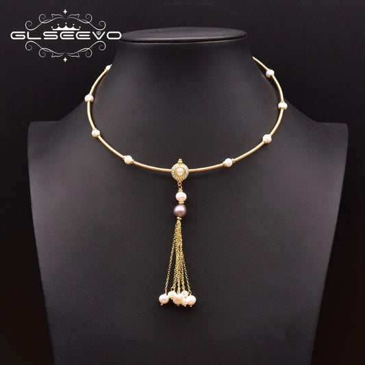Natural Freshwater Pink Baroque Pearl Necklace for Woman Handmade Tassel Pendant Chain Style Vintage Jewelry Wholesale