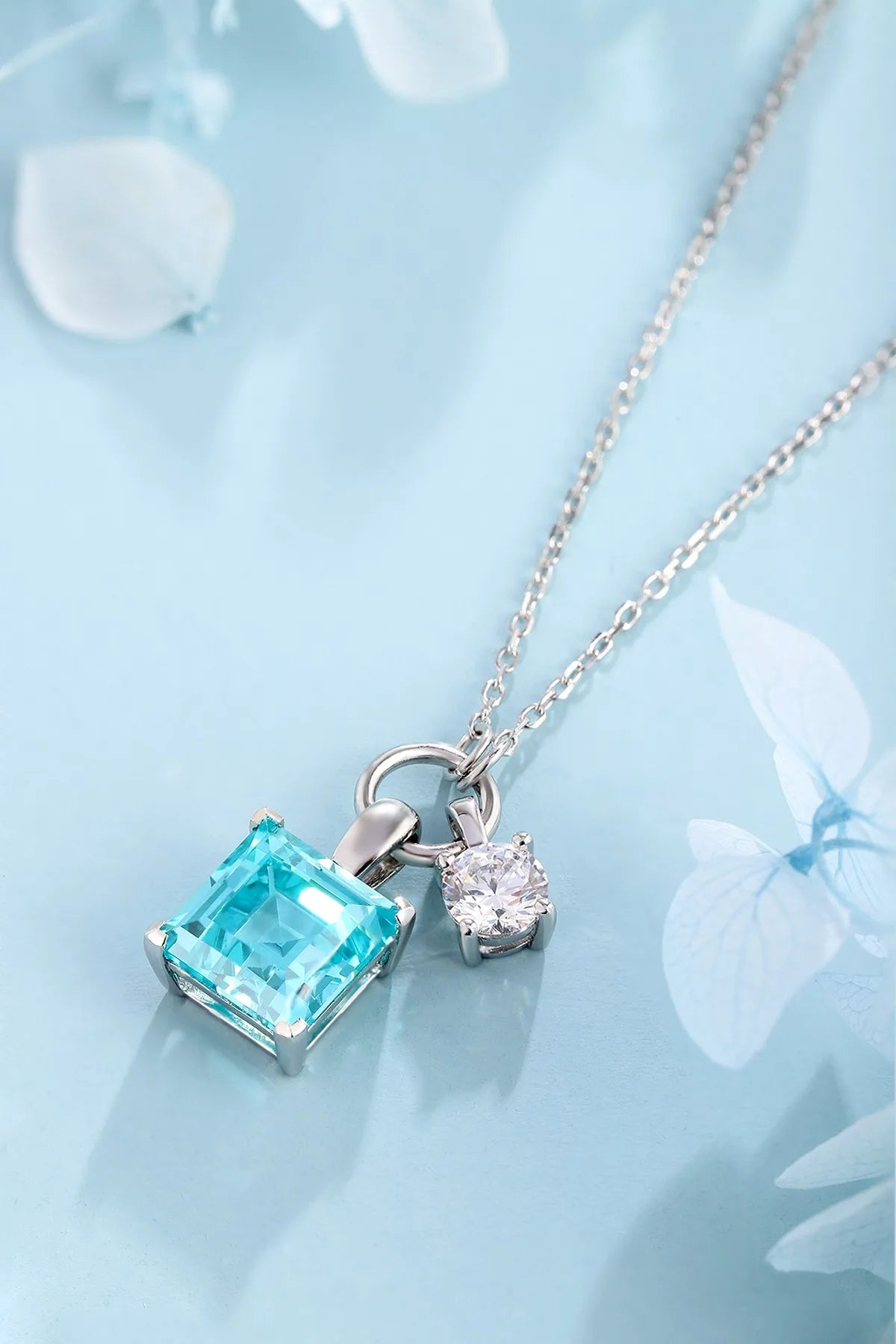 Gemfiori Anster 925 Sterling Silver High-quality Cultivation Lab Grown Paraiba Necklace - Suitable for Parties or As a Gift