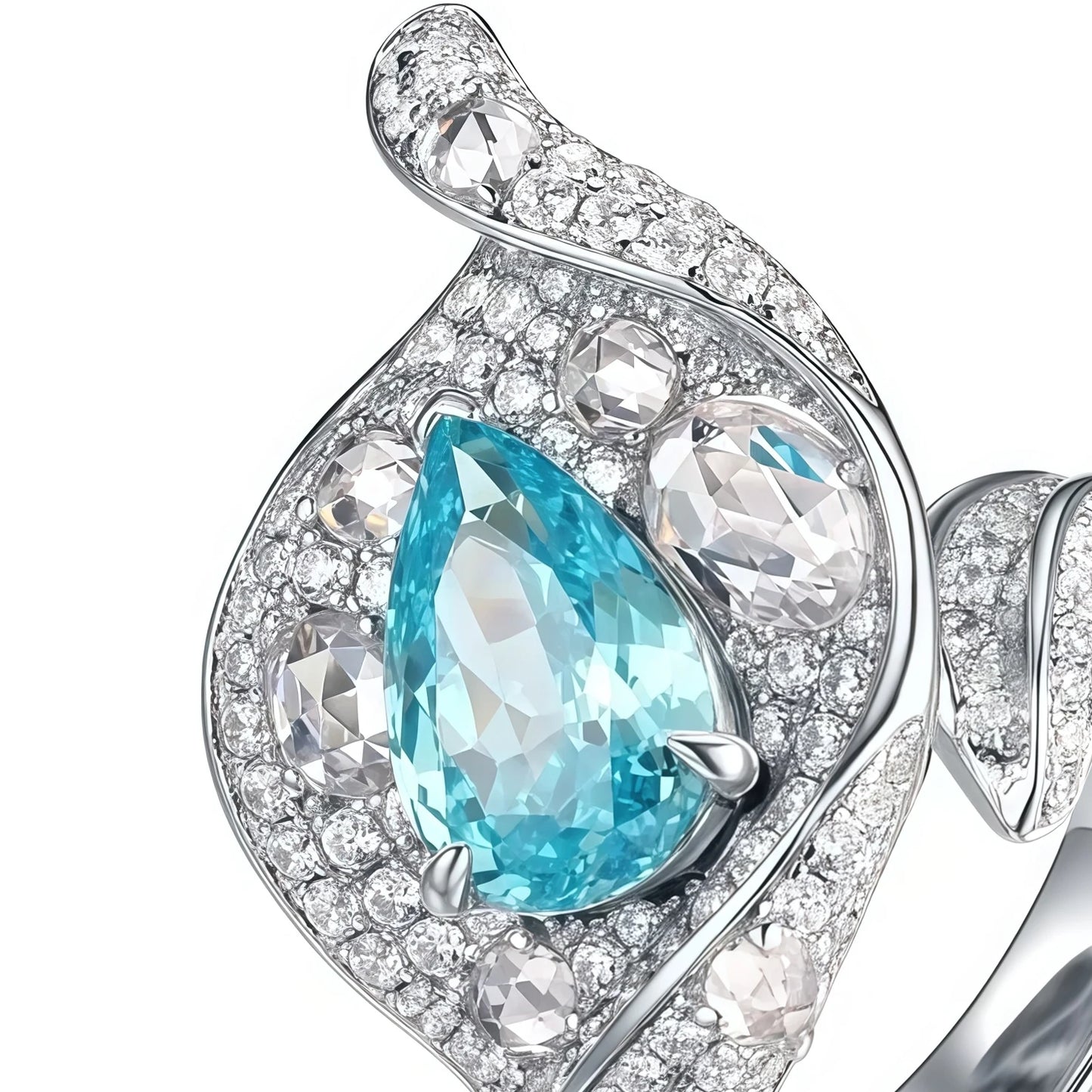 MUSHAN Jewelry Factory 925 Silver Rings High Carbon Diamond Lab Grown Gemstones Blue Paraiba Water Drop Calla Lily Shape Ring