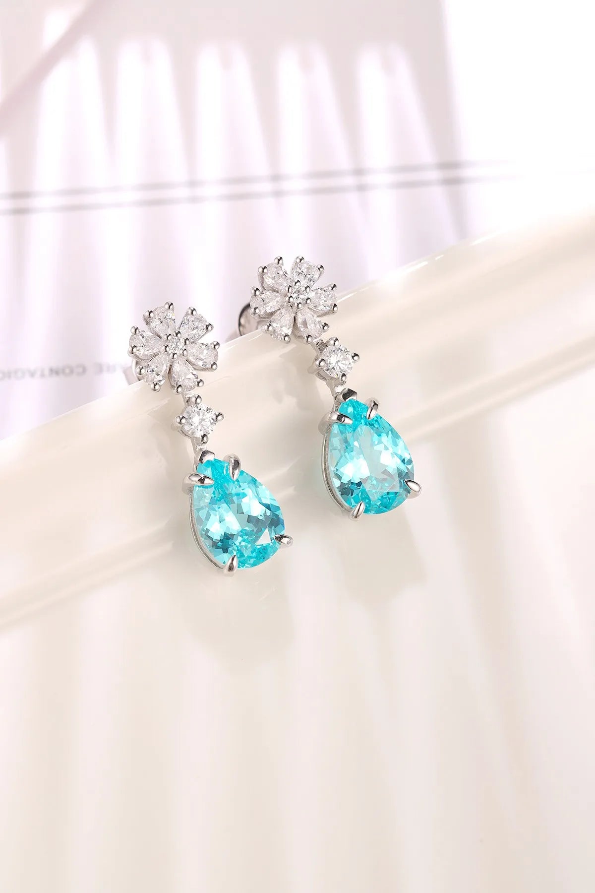 Gemfiori Anster Fine Jewelry Silver 925 White Simulated Zircon Pear Cutting 6 Ct Lab Grown Paraiba Stud Earrings for Gift