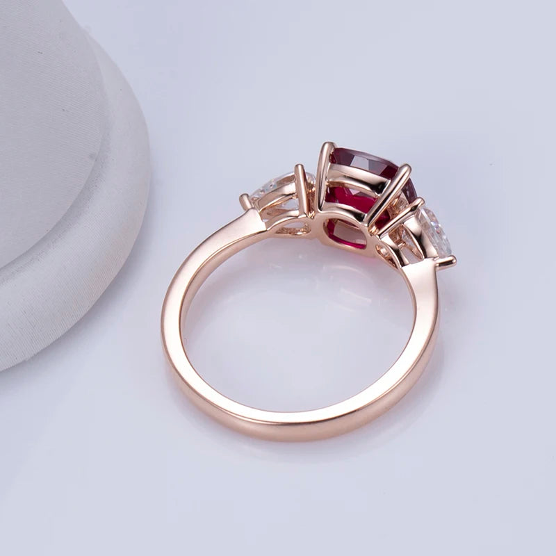 Messi Jewelry  MSR-1188 Custom 18K Rose Gold Lab Ruby Three Stone Wedding Ring for Women