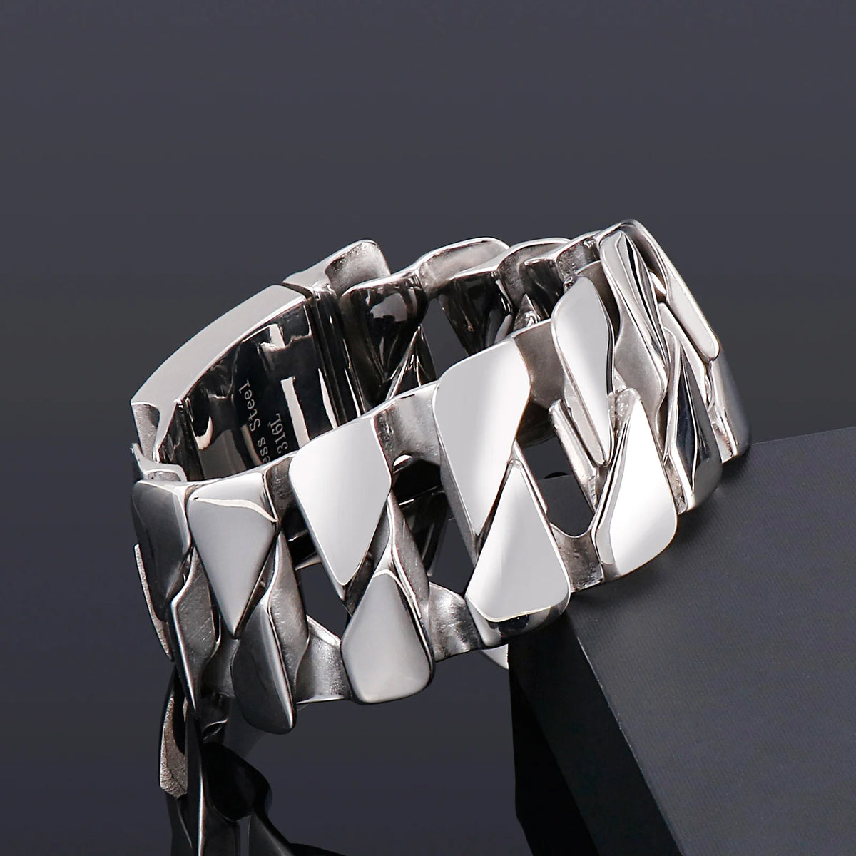 VIKING Wide Cuban Cuff Bracelet – 316L Stainless Steel Men's Statement Bangle