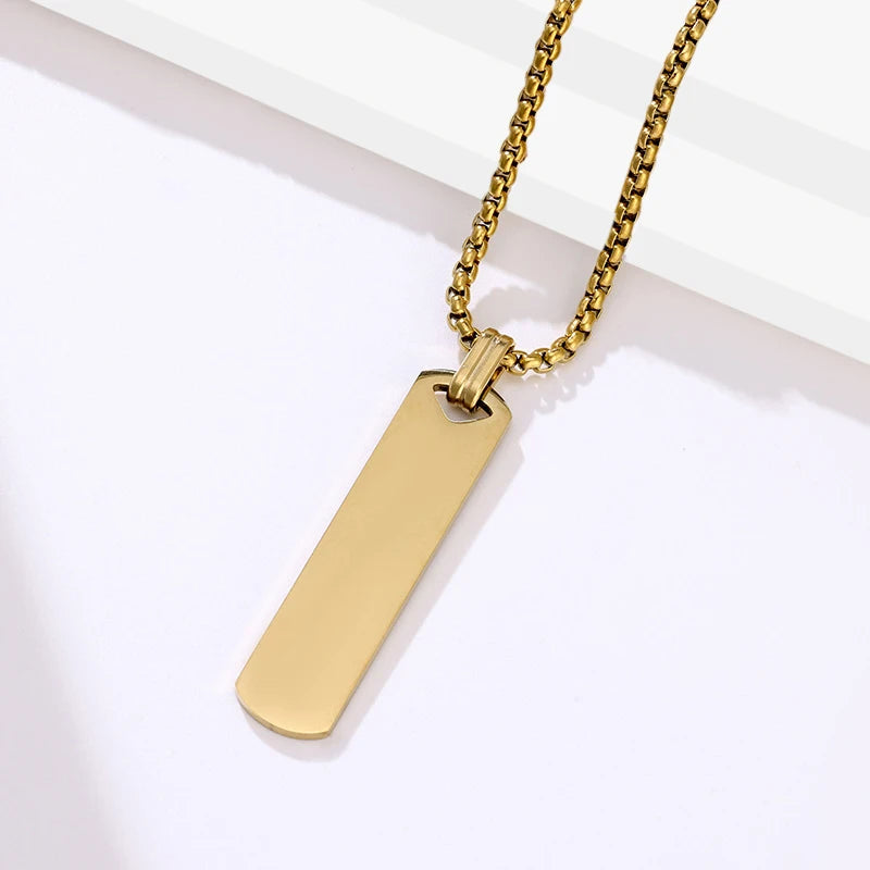 Fatingna Men's DIY Design Personalized 3D Bar Stainless Steel Pendant Necklace Gold Plated with Geometric Pattern Link Chain