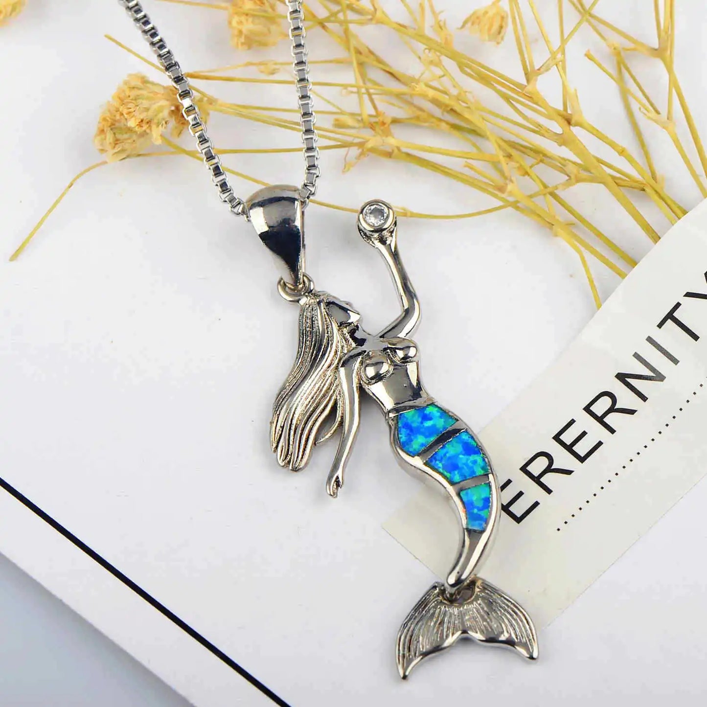 Elegant Ins-Inspired Mermaid Tears Opal Necklace | Blue Ocean Aura Statement Sweater Chain