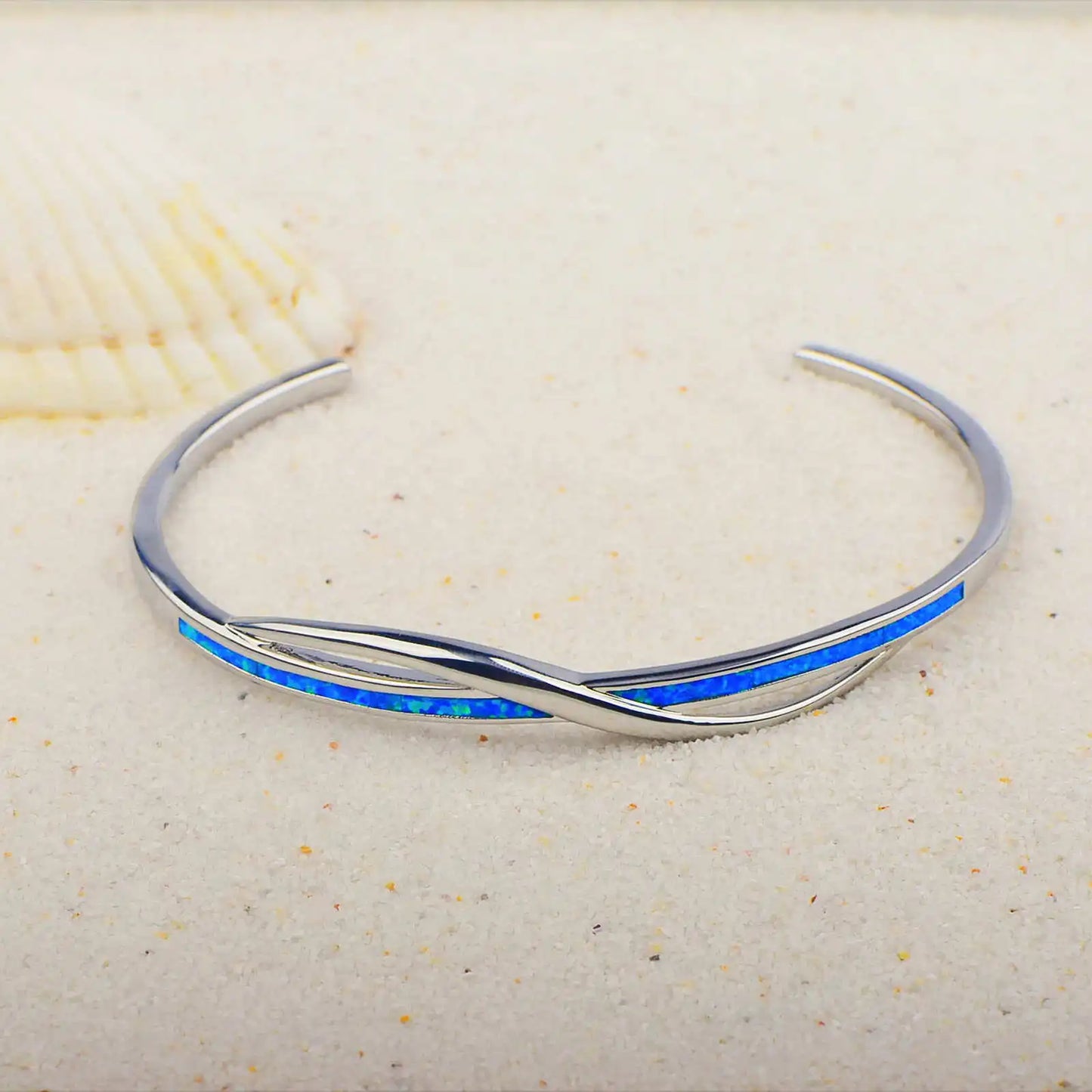 Hawaiian Style Multi-Layer Wave Opal Silver Plated Cuff Mobius Touch & Boho Chic for Women Anniversary Fashion Jewelry