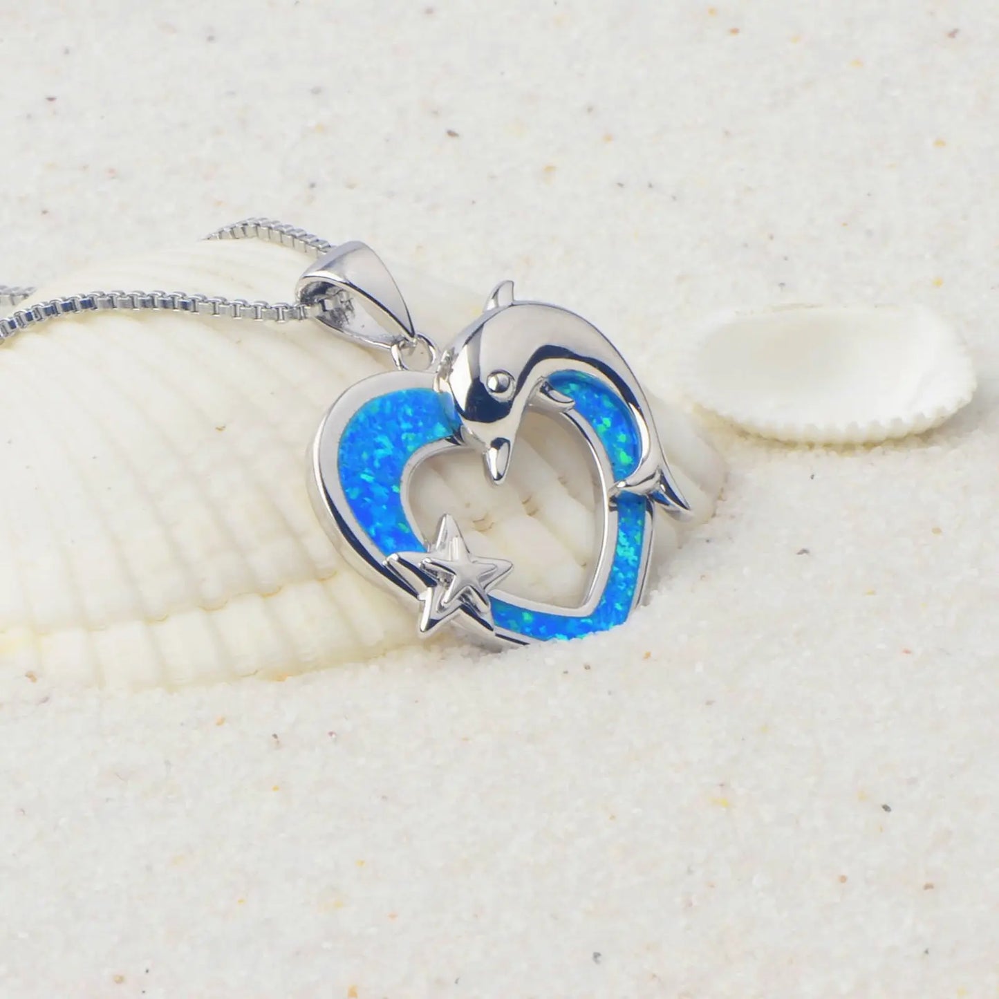 TikTok Viral Dolphin Heart Opal Necklace | Blue Ocean Jewelry - Ins Trendy Bulk Supply