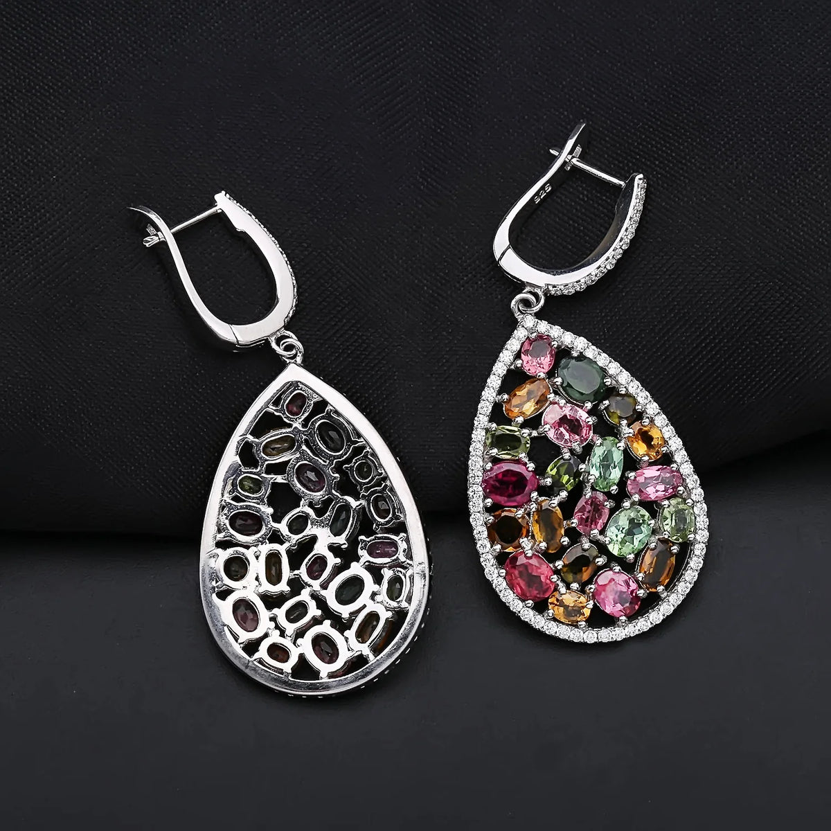 ArtistA A852 Abiding Manufacturer New Design Natural Chrome Diopside Blue Topaz Multiple Color Tourmaline 925 Silver Drop Earrings