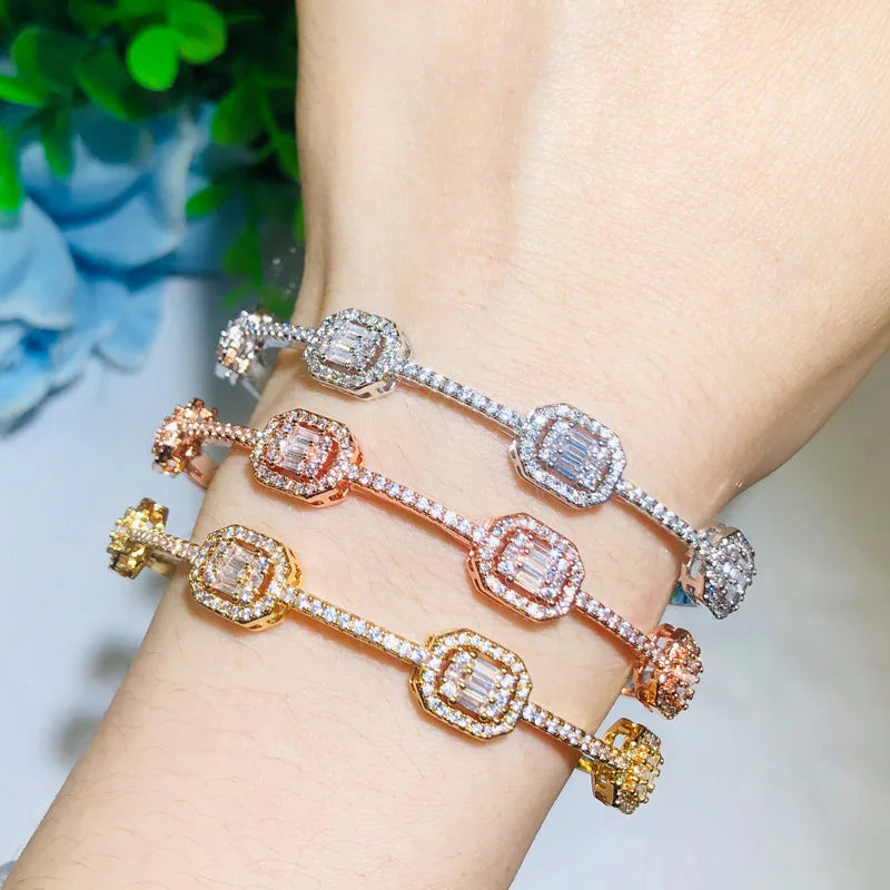 S&S CZ Baguette Statement Bangle – Stackable Cuff Bracelet – Collection