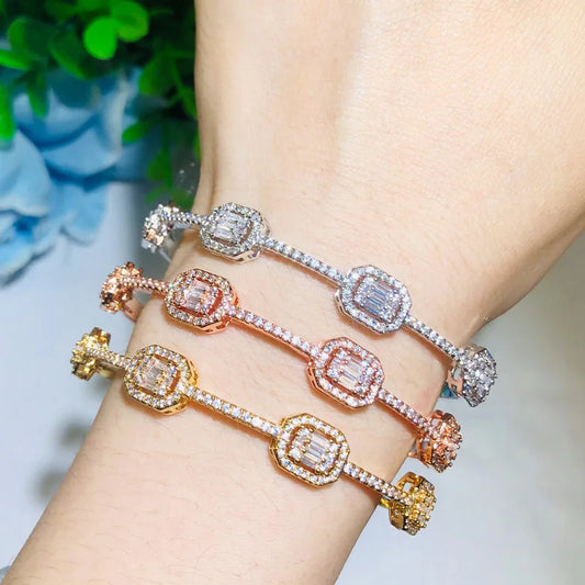 S&S CZ Baguette Statement Bangle – Stackable Cuff Bracelet – Collection