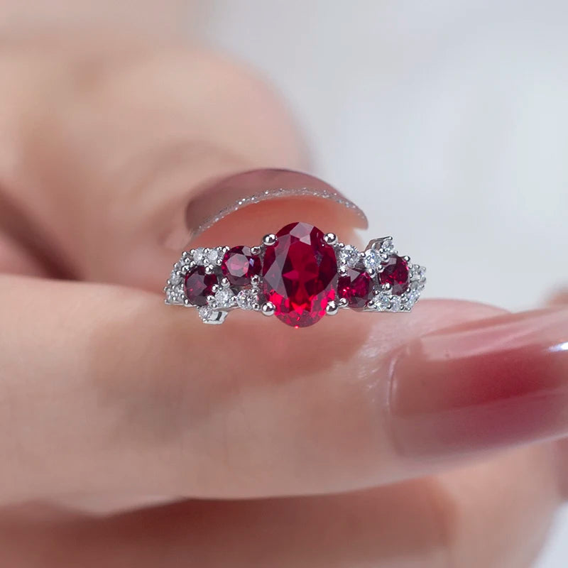 Messi Jewelry MSR-1173 18k Gold  Oval Cut Lab Grown Ruby Gemstone Classic Style Engagement Ring