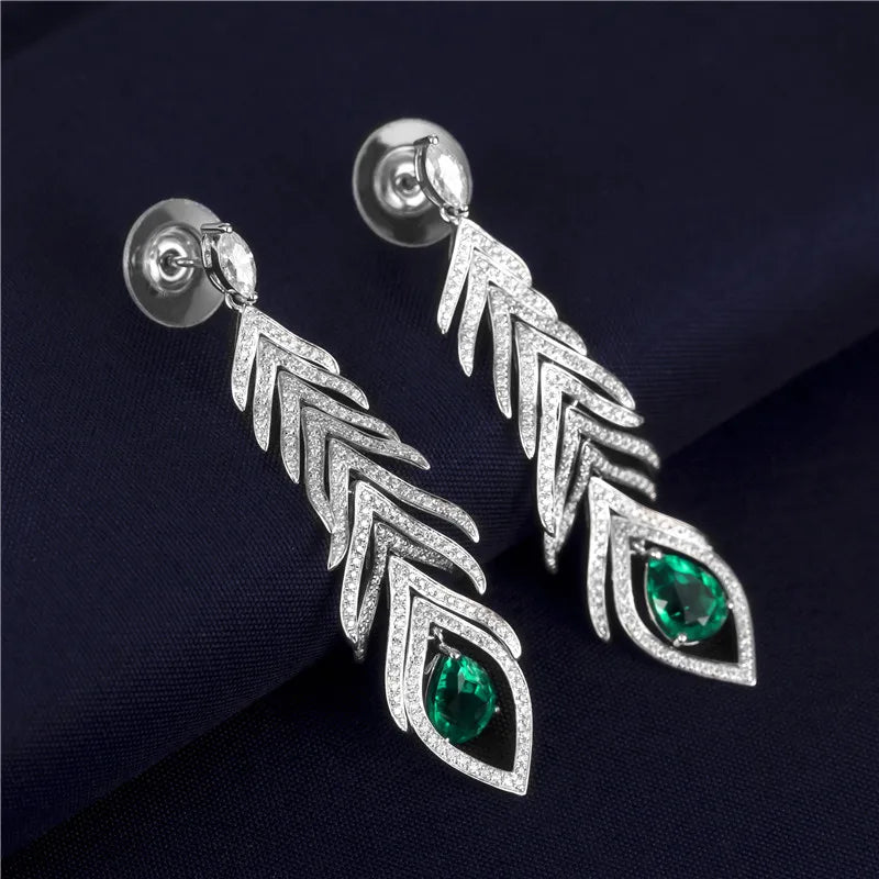 Gemfiori Messi Jewelry Earring Wedding Fashion Jewelry 18K High Quality Char White Gold Women Jewelry Gift Emerald Engagement Earrings