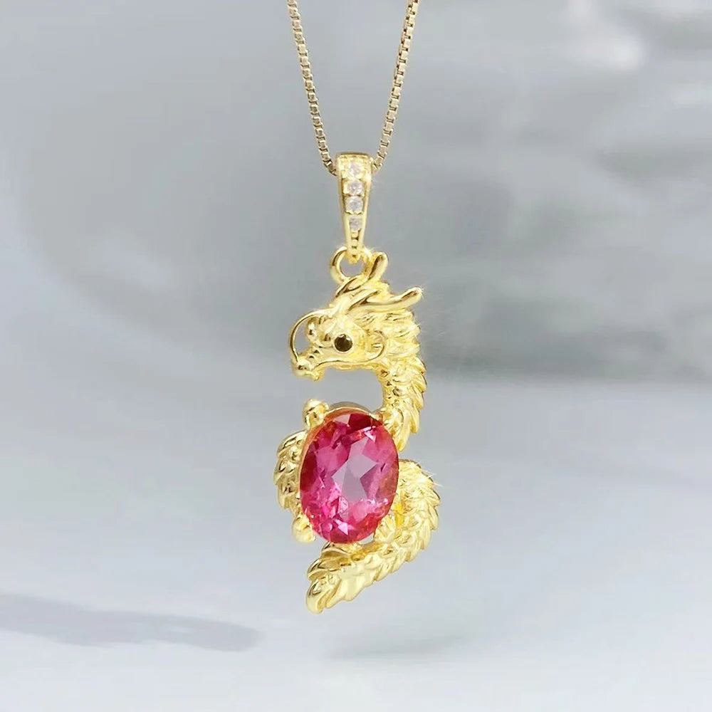 Gioiellieri Natural Pink Topaz Pendant with Oval Cut Large Pink Stone for Statement Jewelry in 925 Sterling Silver with VVS Clarity