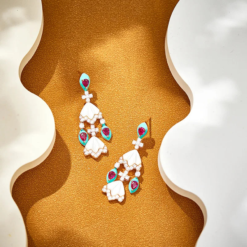Dubai Luxury White Shell & Zirconia Choker Bridal Jewellery Set — Necklace, Earrings, Bracelet & Ring