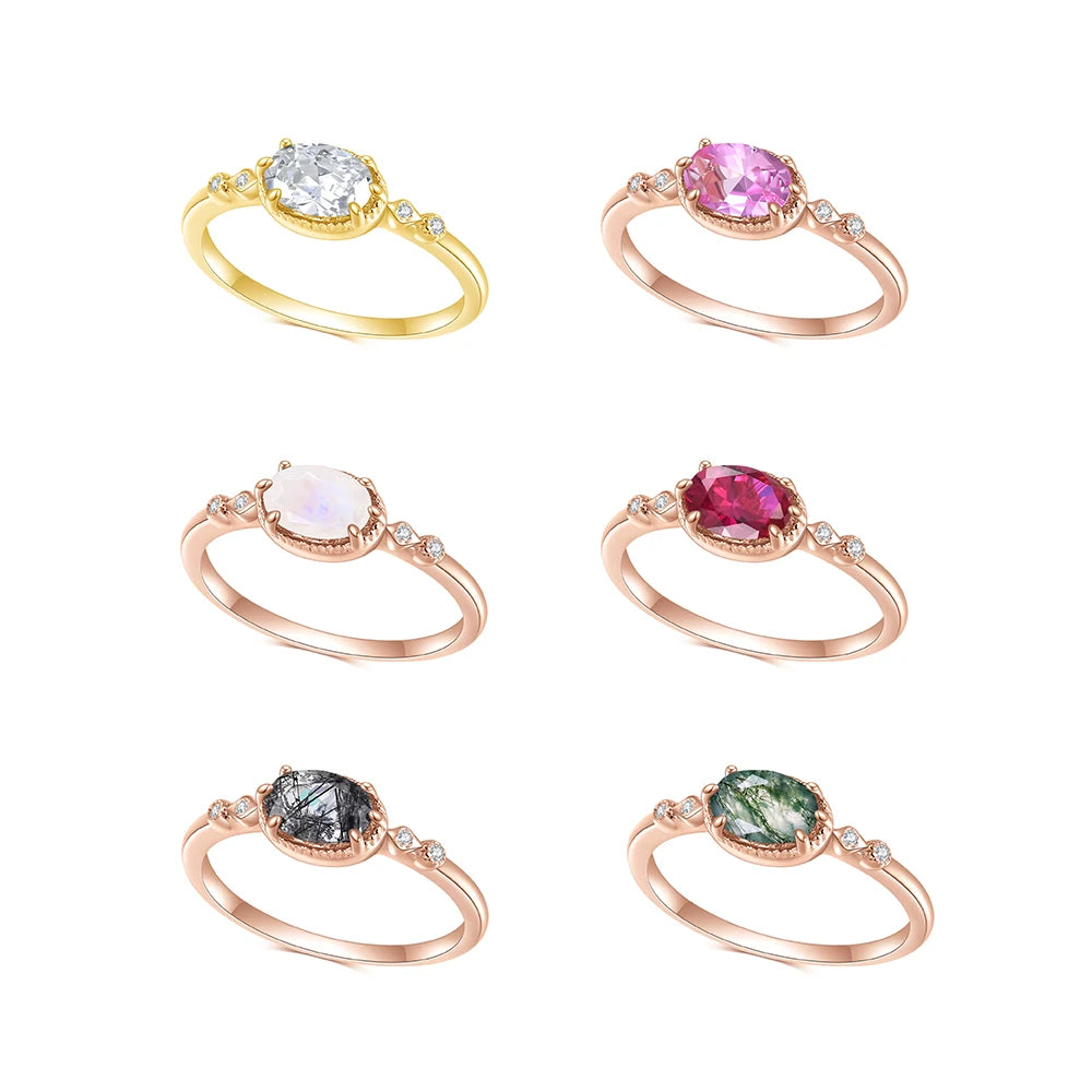 Gemfiori OL0899 Abiding Jewelry Custom Oval Cut 5x7mm Colored Synthetic Lab Created Gemostone Zirconia 925 Sterling Sliver Stacking Ring