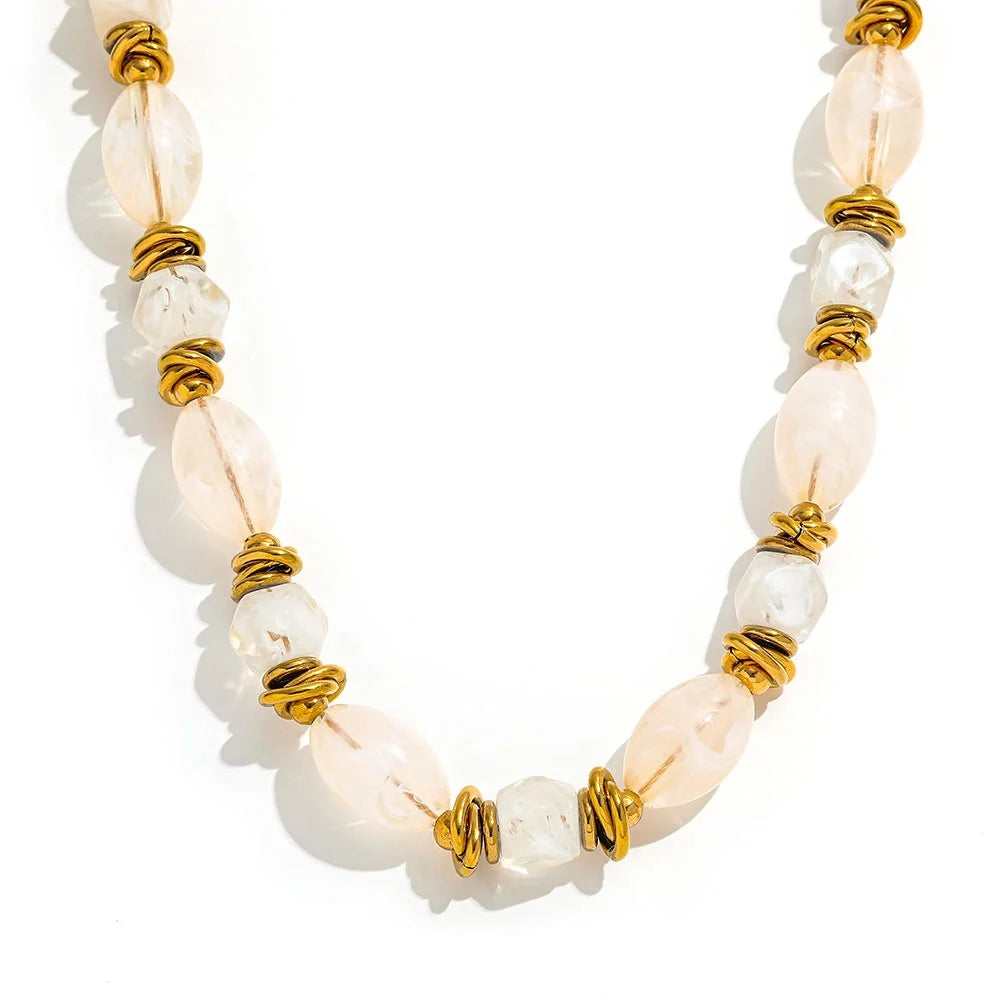 Joolim PVD Plated Wholesale Waterproof Fashion Layerable Resin Twist Wire Beaded Chain Necklace Stainless Steel Jewelry