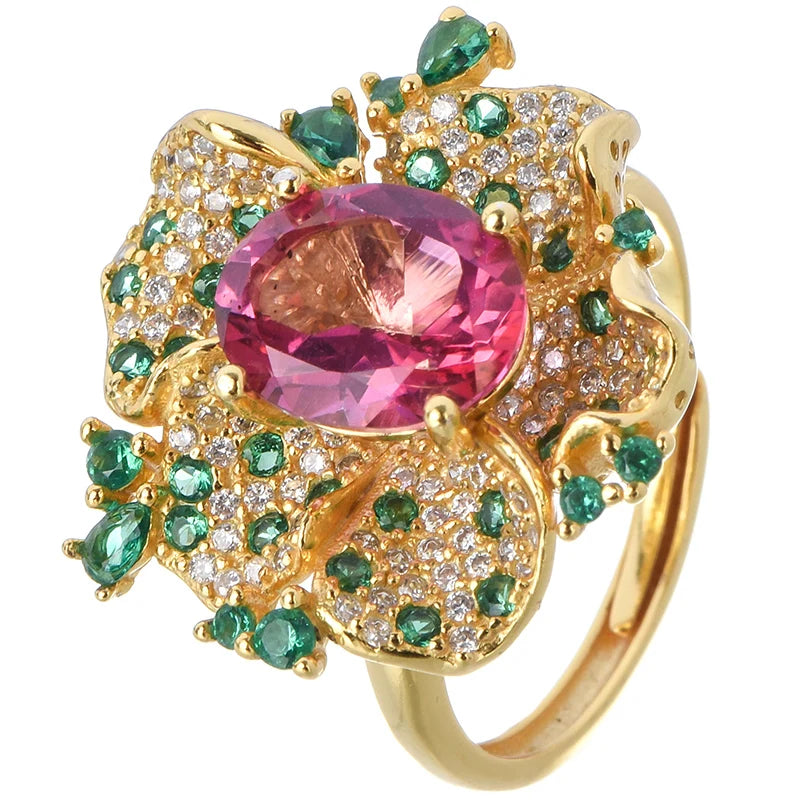 Gioiellieri Natural Pink Topaz Ring with Oval Cut Gemstone for Valentine Romantic Gift in 925 Sterling Silver for Women Jewelry
